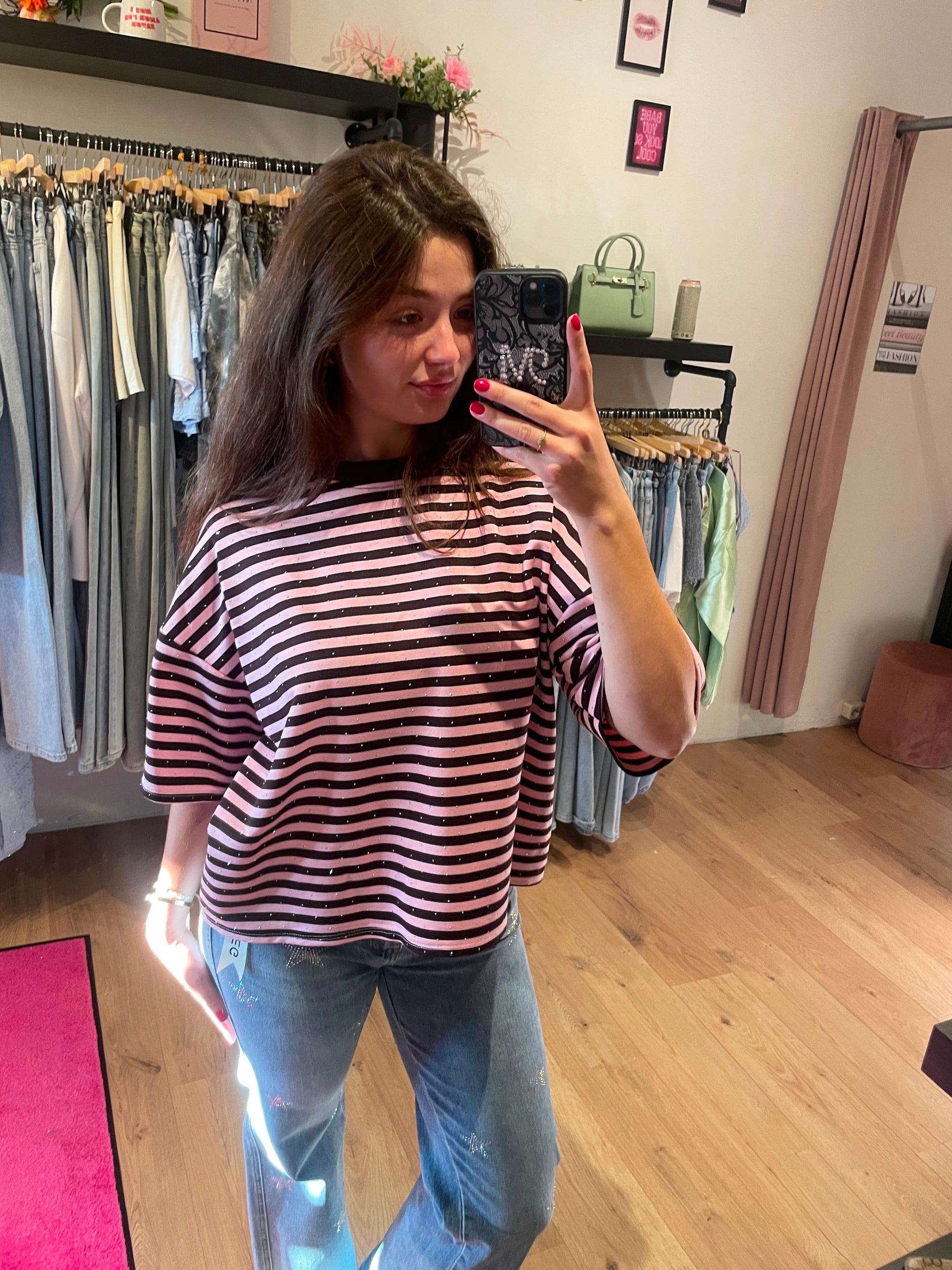 Glitter t-shirtje bruin roze