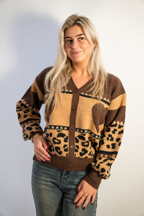Gebreid Vest – Bruin Leopard